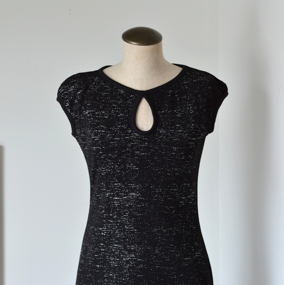 black sparkle sheath dress with front keyhole, small - Picture 4 of 12